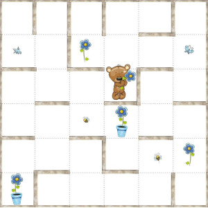 Fiú maci virágot szed / nagy pálya / 12,5 cm mező