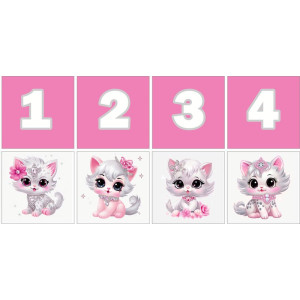 Pink-fehér Cicás Számkártya - 20 db