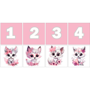 Rózsaszín rókás Számkártya - 20 db