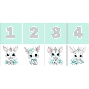 Menta fehér nyuszis Számkártya - 20 db